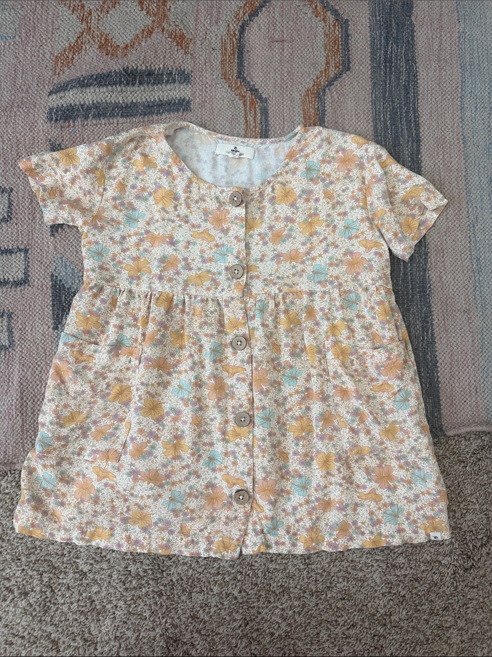 Girls Floral Button-Front Top - Orange & Mint